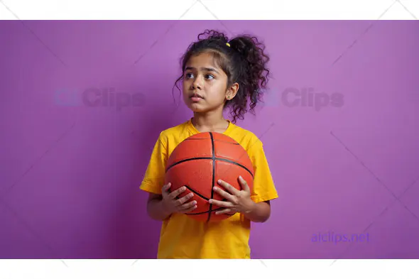 Curious Girl Holding Basketball