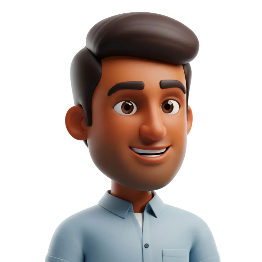 Friendly 3D Indian male character with blue shirt
