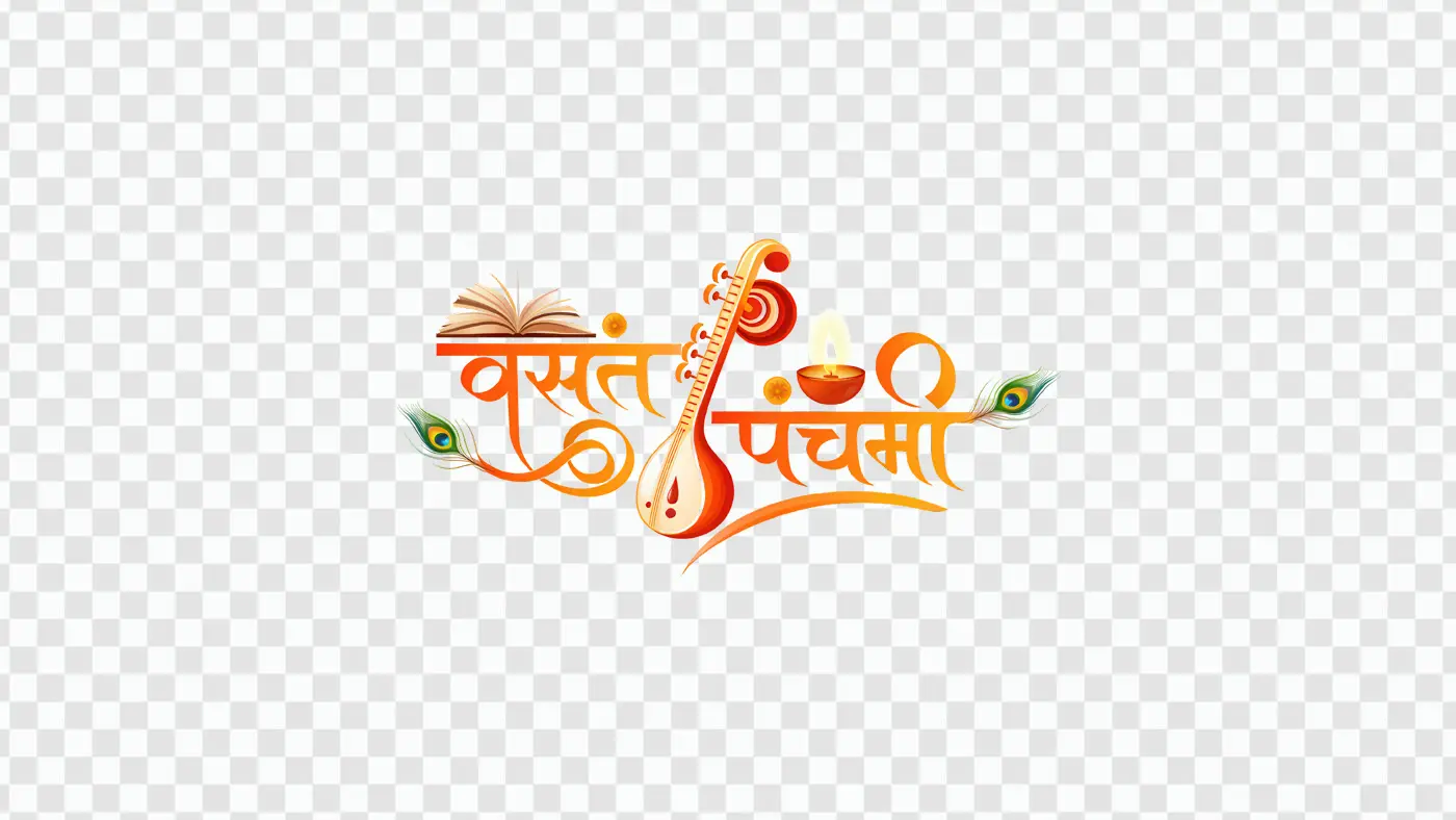 Decorative Vasant Panchami Hindi Calligraphy Veena PNG Clipart