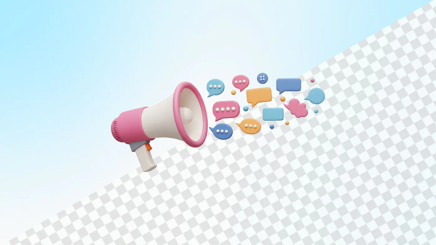 Megaphone with colorful speech bubbles 3D illustration