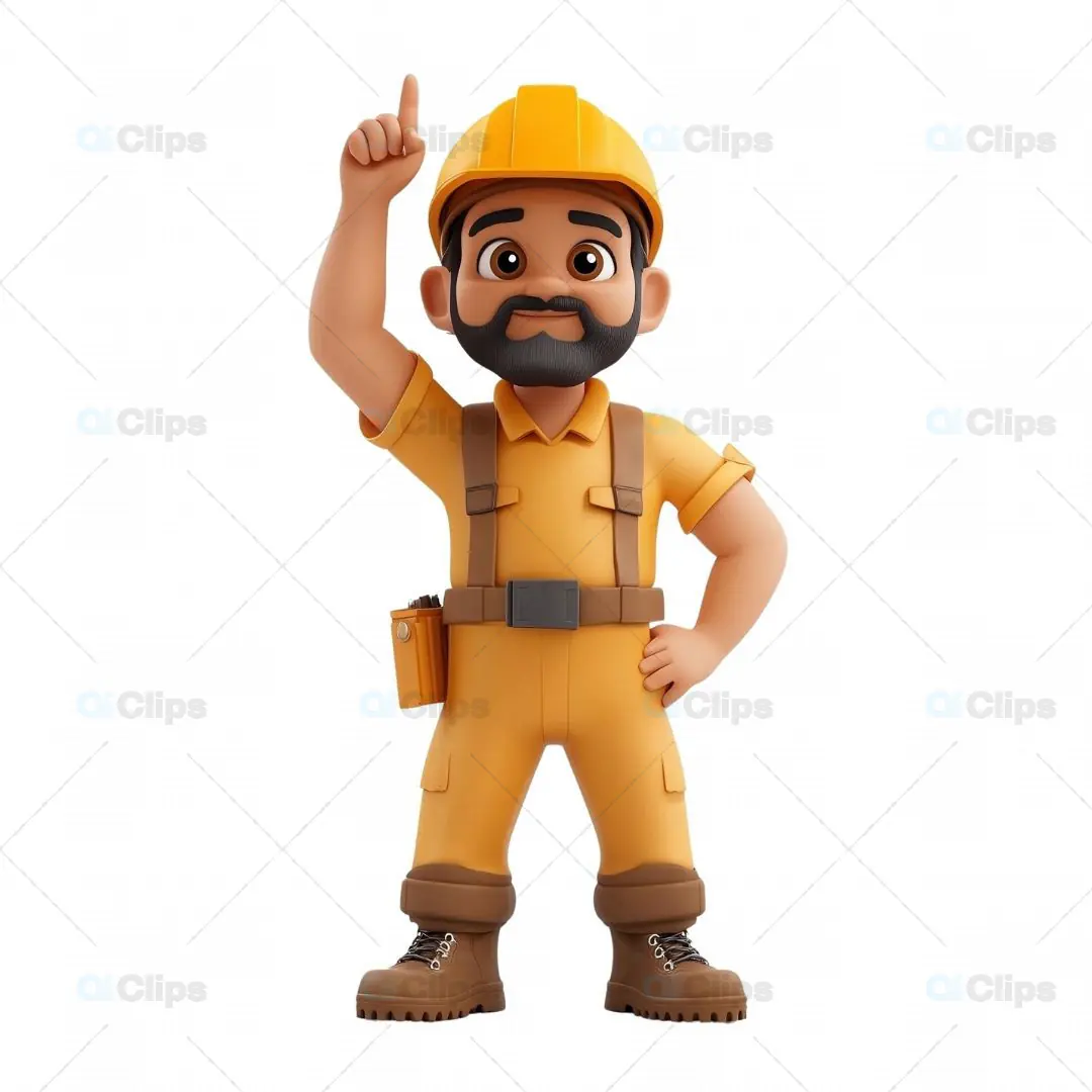 3D Construction Worker Character with Raised Finger