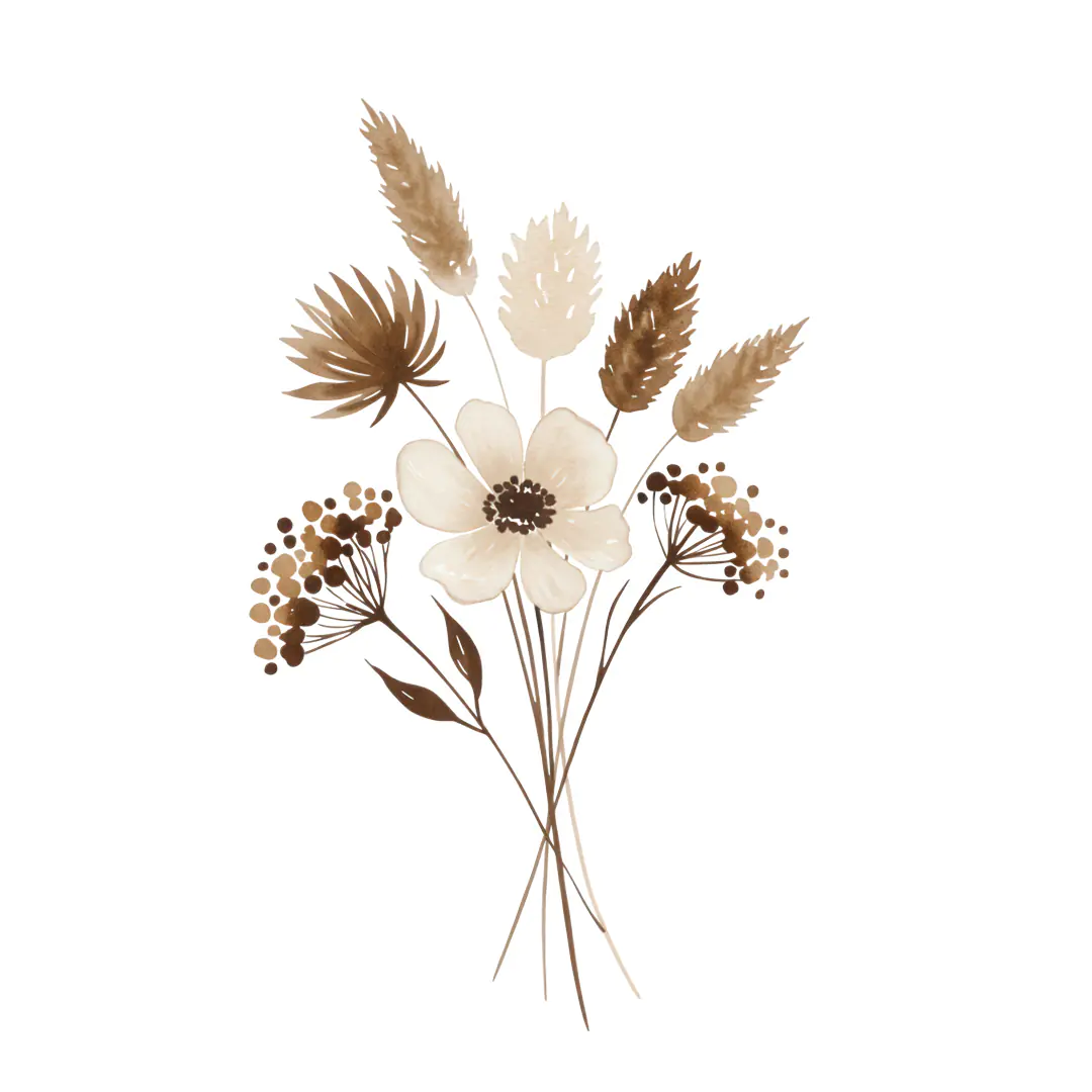 Neutral Toned Dried Floral Arrangement PNG Clipart