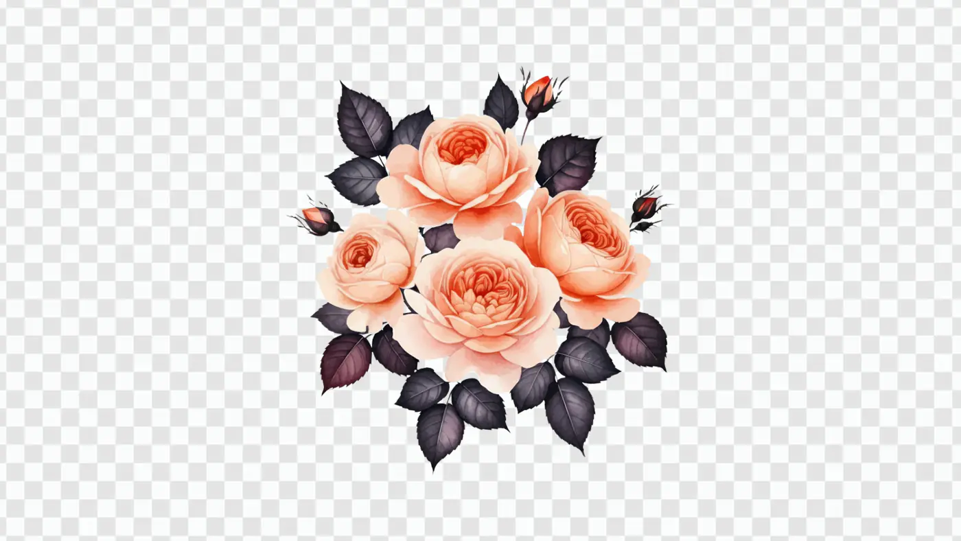 Peach Roses with Dark Leaves PNG Clipart