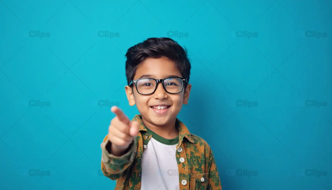 Smiling Boy Pointing with Glasses