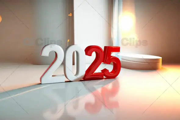 Elegant 3D "2025" New Year Text with Soft Lighting