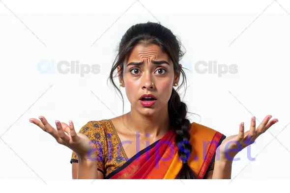 Confused Woman in Traditional Saree