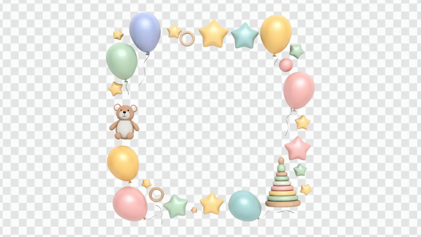 Whimsical Baby Toys Birthday Frame PNG Clipart