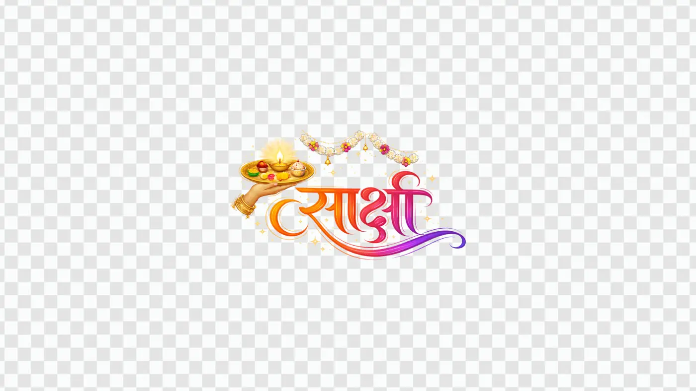 Sakshi Hindi Calligraphy with Aarti Thali Festive PNG