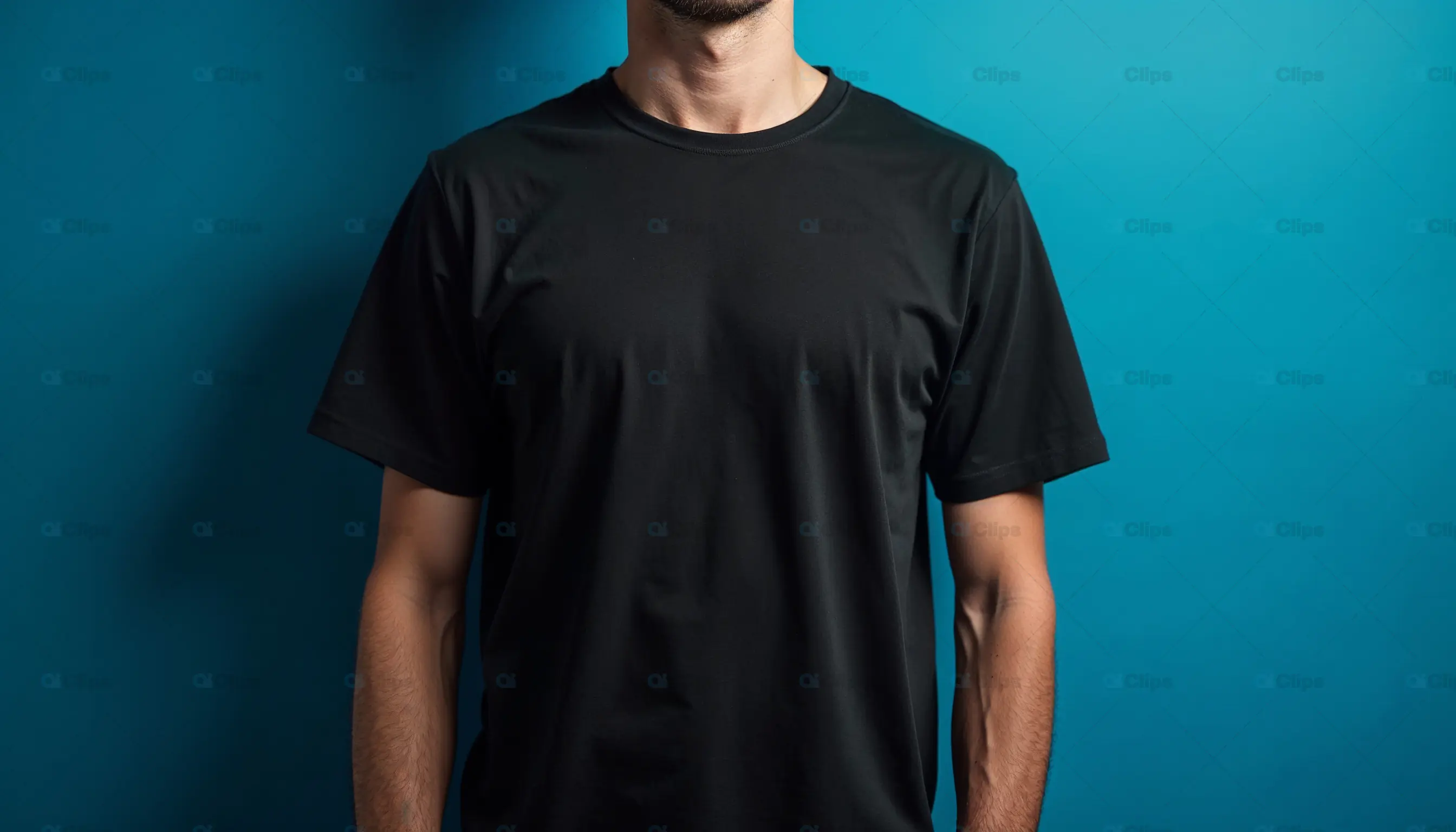 Black T-Shirt on Blue Background