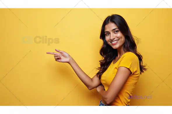 Smiling Woman Pointing Sideways