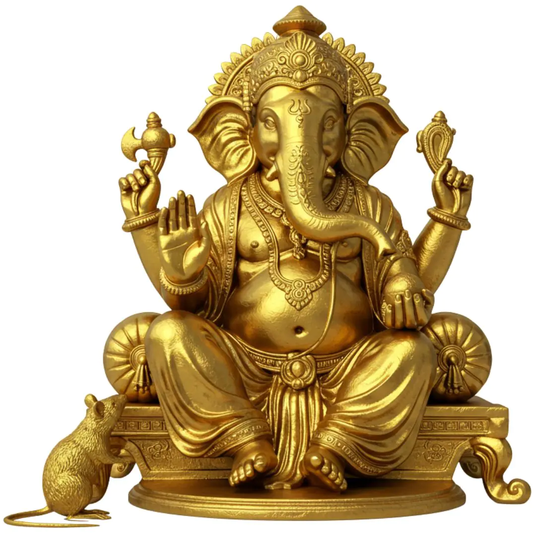 Golden Ganesha Statue with Ornate Crown PNG