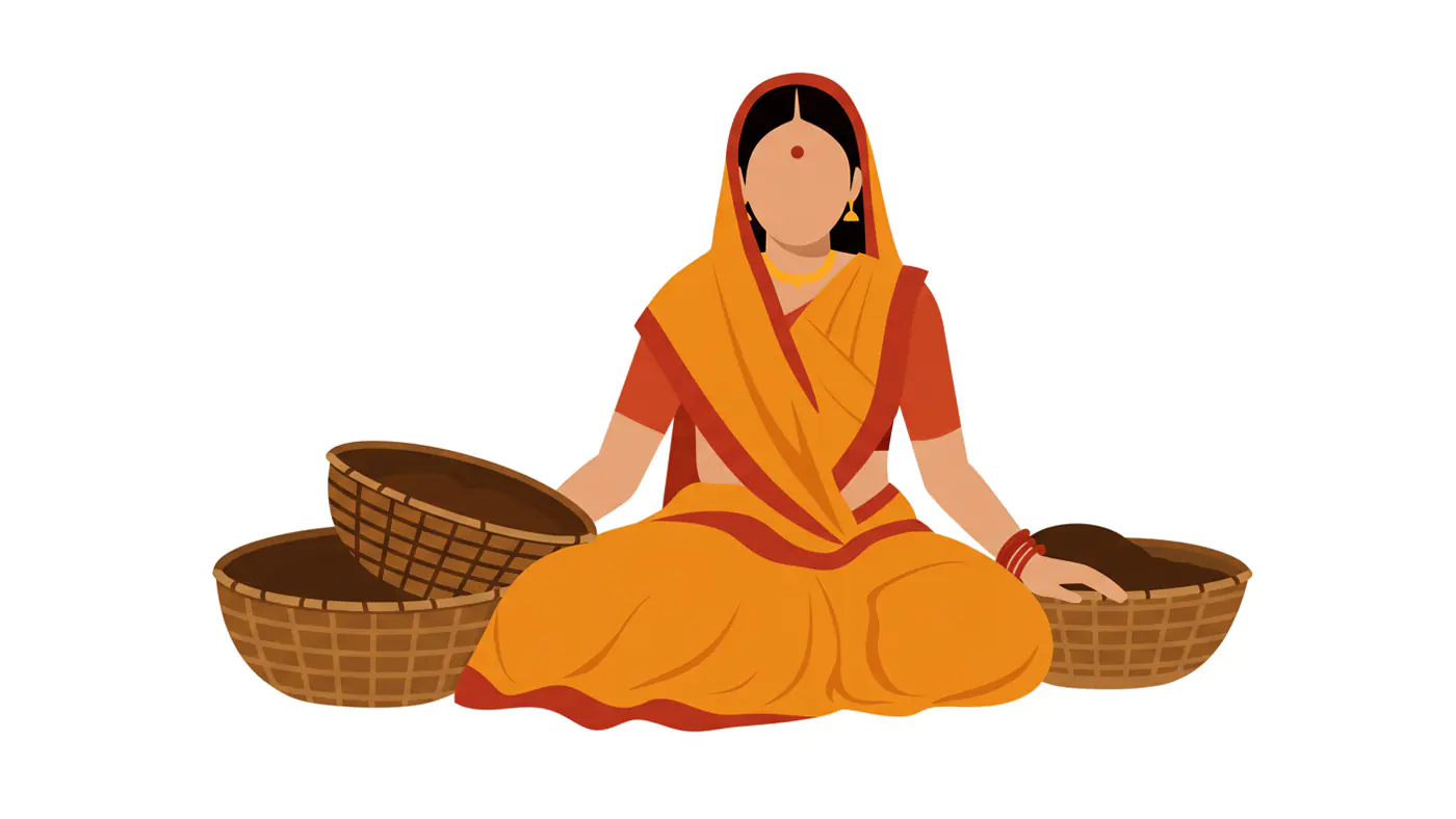 Traditional Indian Basket Seller Vector