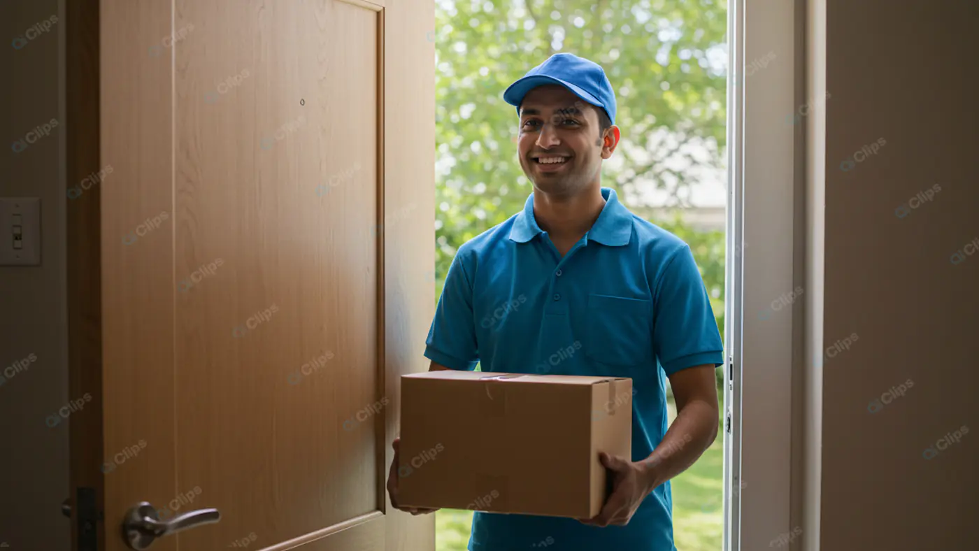 Friendly Courier at Customer's Doorstep