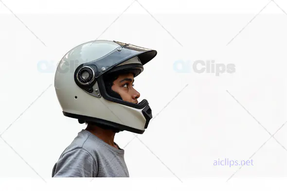 Young Boy Wearing Motorcycle Helmet Side View
