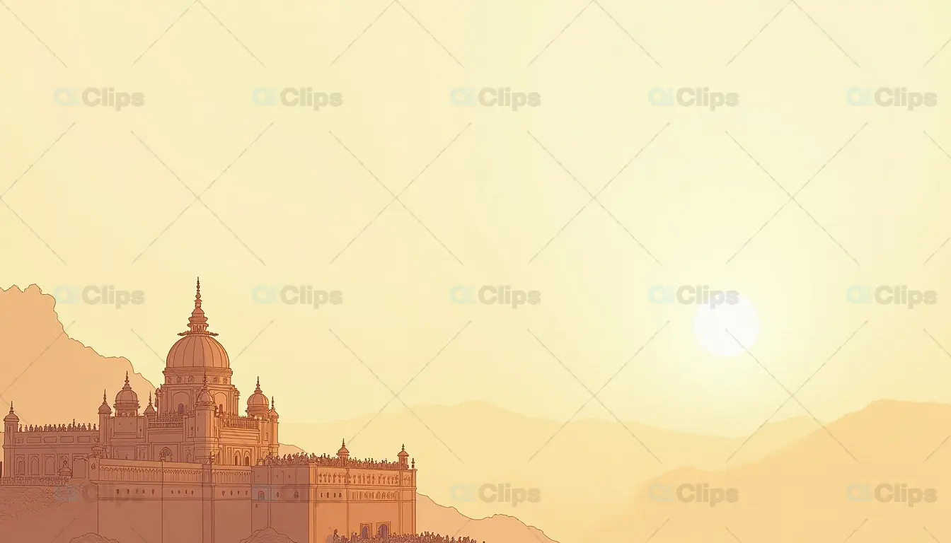 Sunset over Indian Palace Illustration
