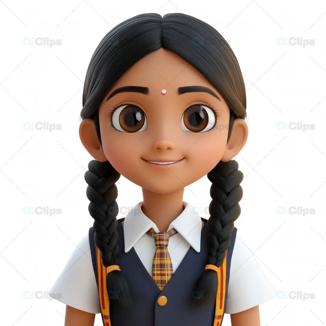 3D Indian Schoolgirl Avatar in Uniform with Backpack