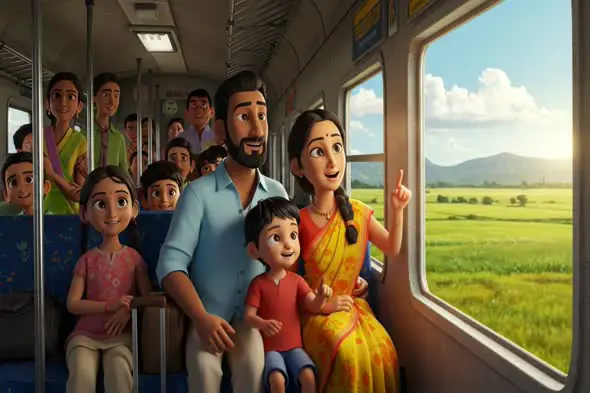 Animated Indian Family Train Journey