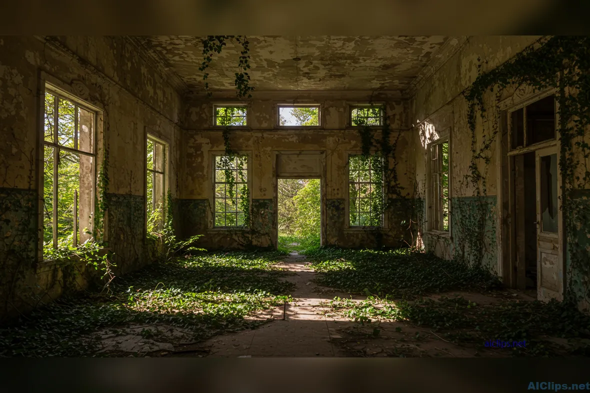 Abandoned Room with Nature's Touch: Aesthetic Photography