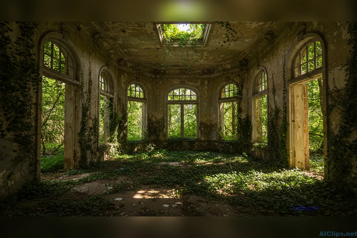 Abandoned Room Surrounded by Lush Greenery