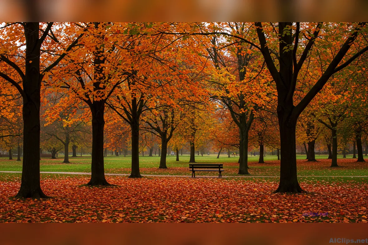 Autumn Park Scenery with Vibrant Orange Foliage