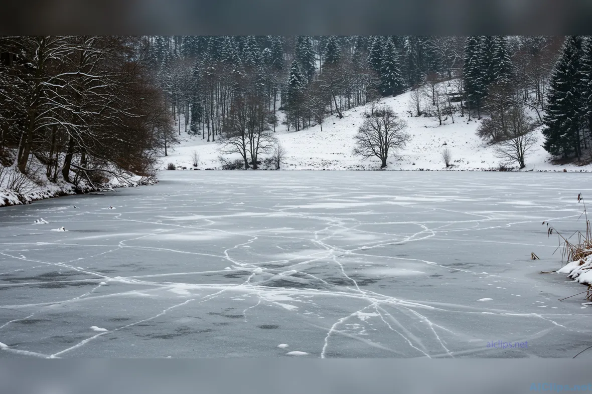 Serene Winter Landscape with Frozen Lake Aesthetic