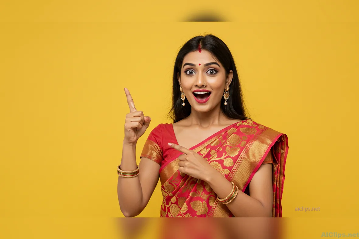 Joyful Indian Woman in Traditional Attire - Commercial Use