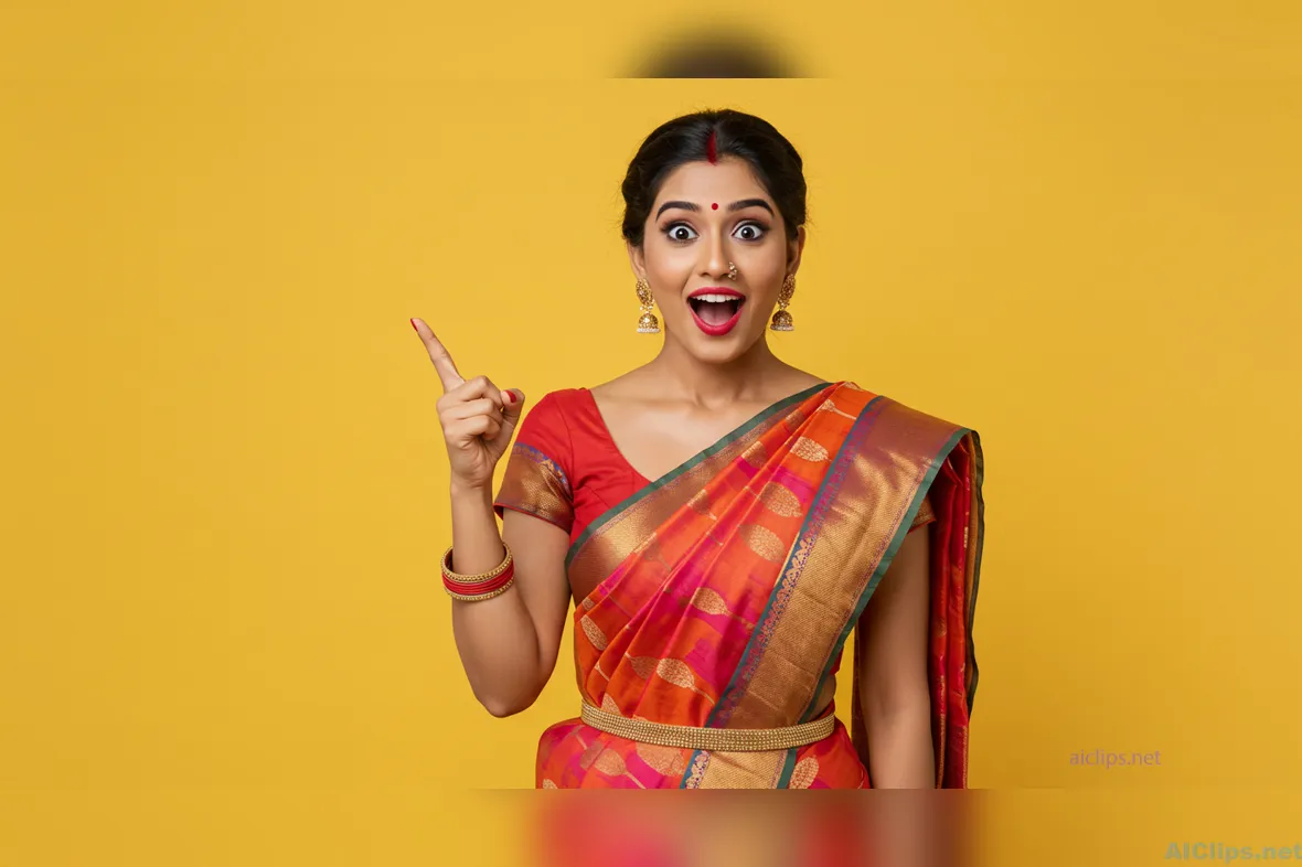 Vibrant Woman in Traditional Attire with Enthusiastic Expression