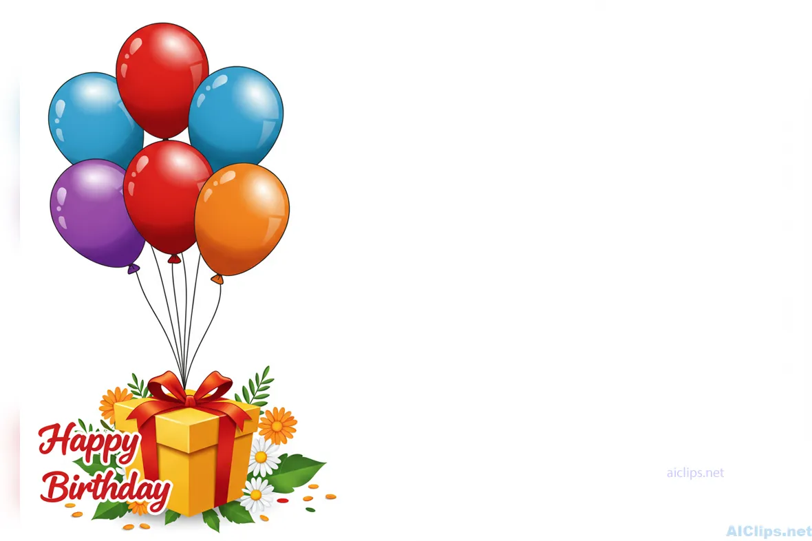 Festive Birthday Balloons and Gift Illustration