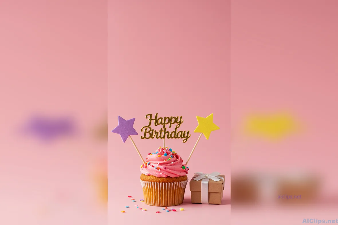 Vibrant Birthday Celebration Cupcake with Gifts