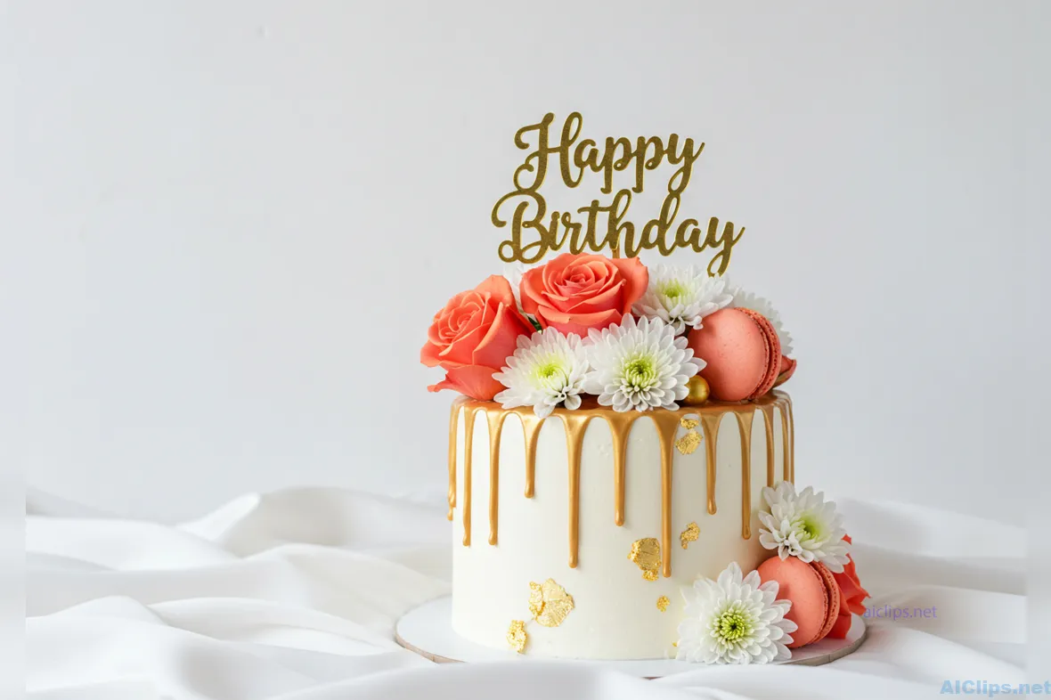 Elegant Birthday Cake with Floral Decor