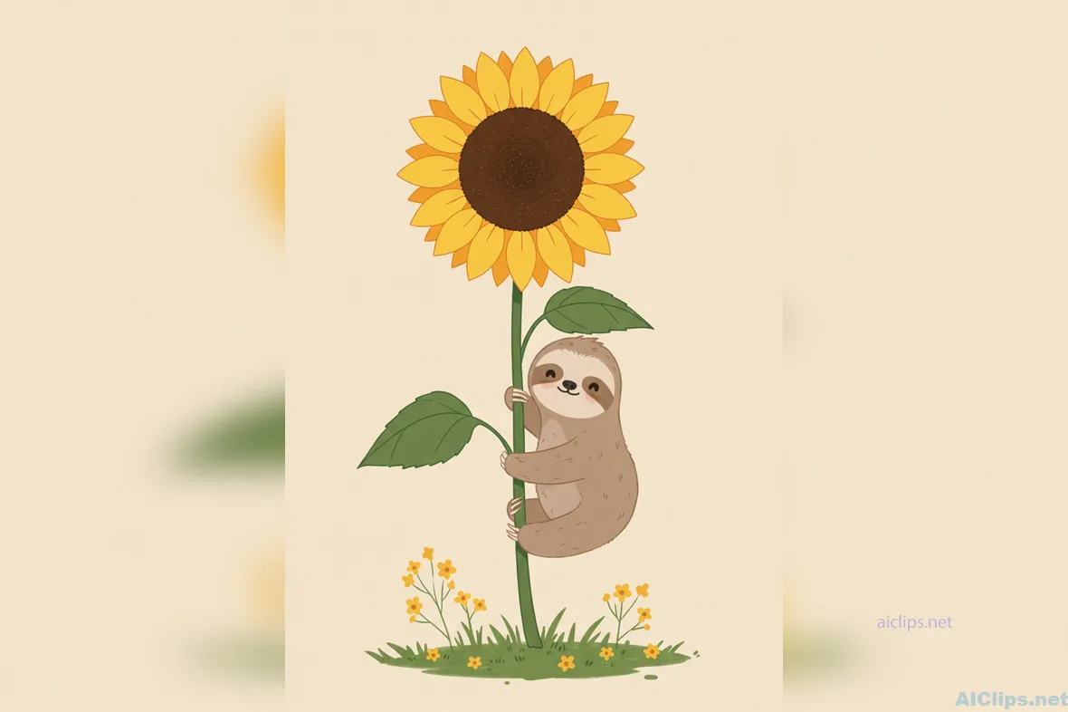 Charming Sloth with Sunflower Illustration for Business