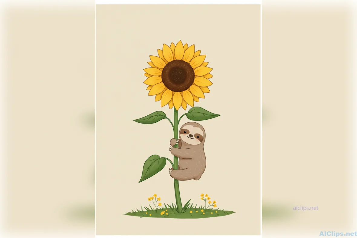 Charming Sloth & Sunflower Illustration for Business Use
