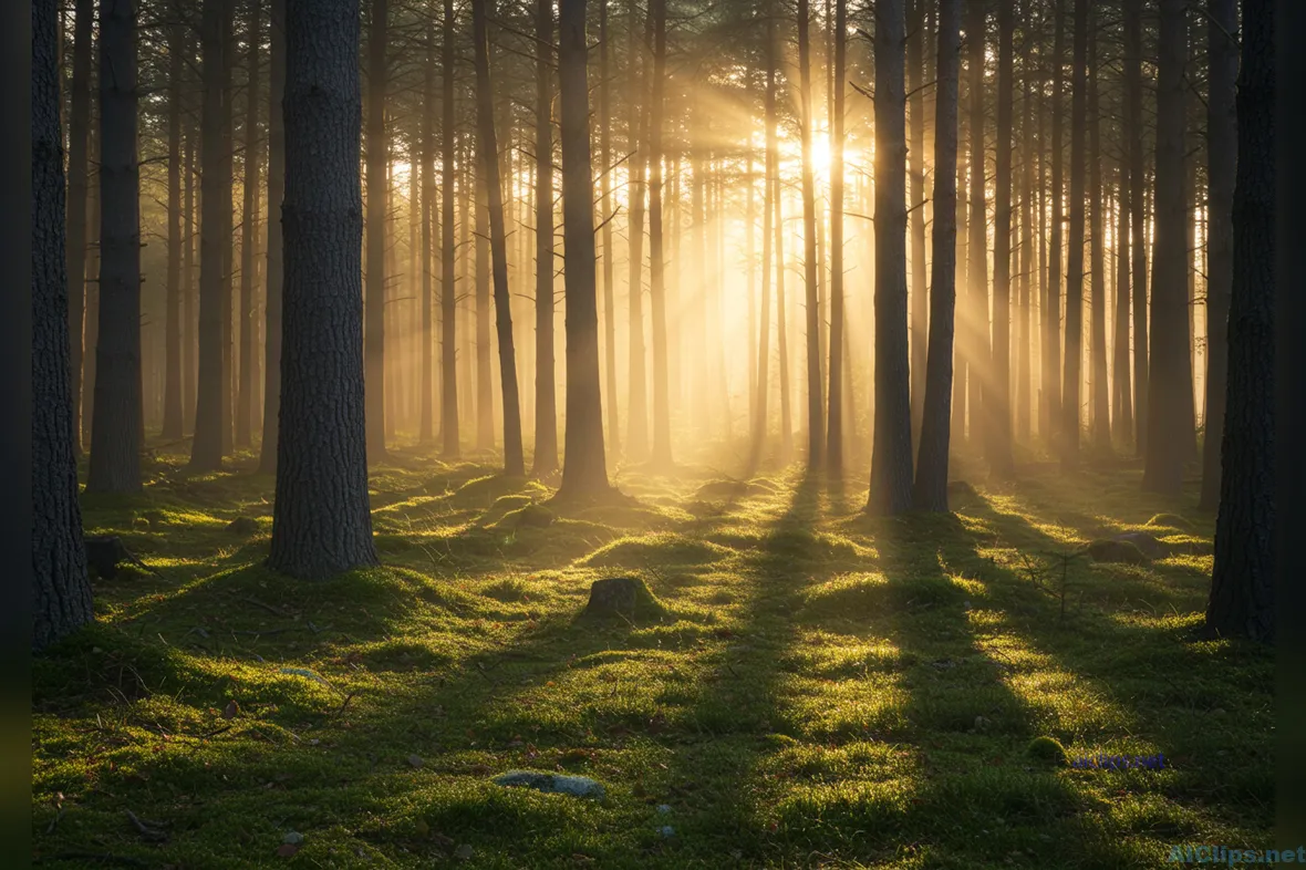 Serene Forest Landscape with Sunlight and Shadows