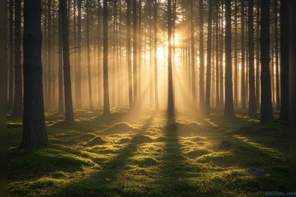 Serene Forest Landscape with Sunlight Rays