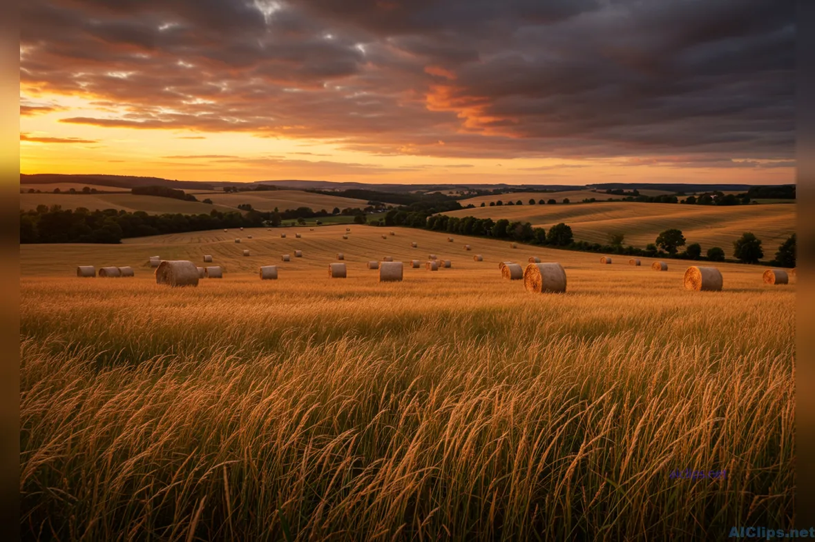 Golden Sunset Over Serene Rural Landscape