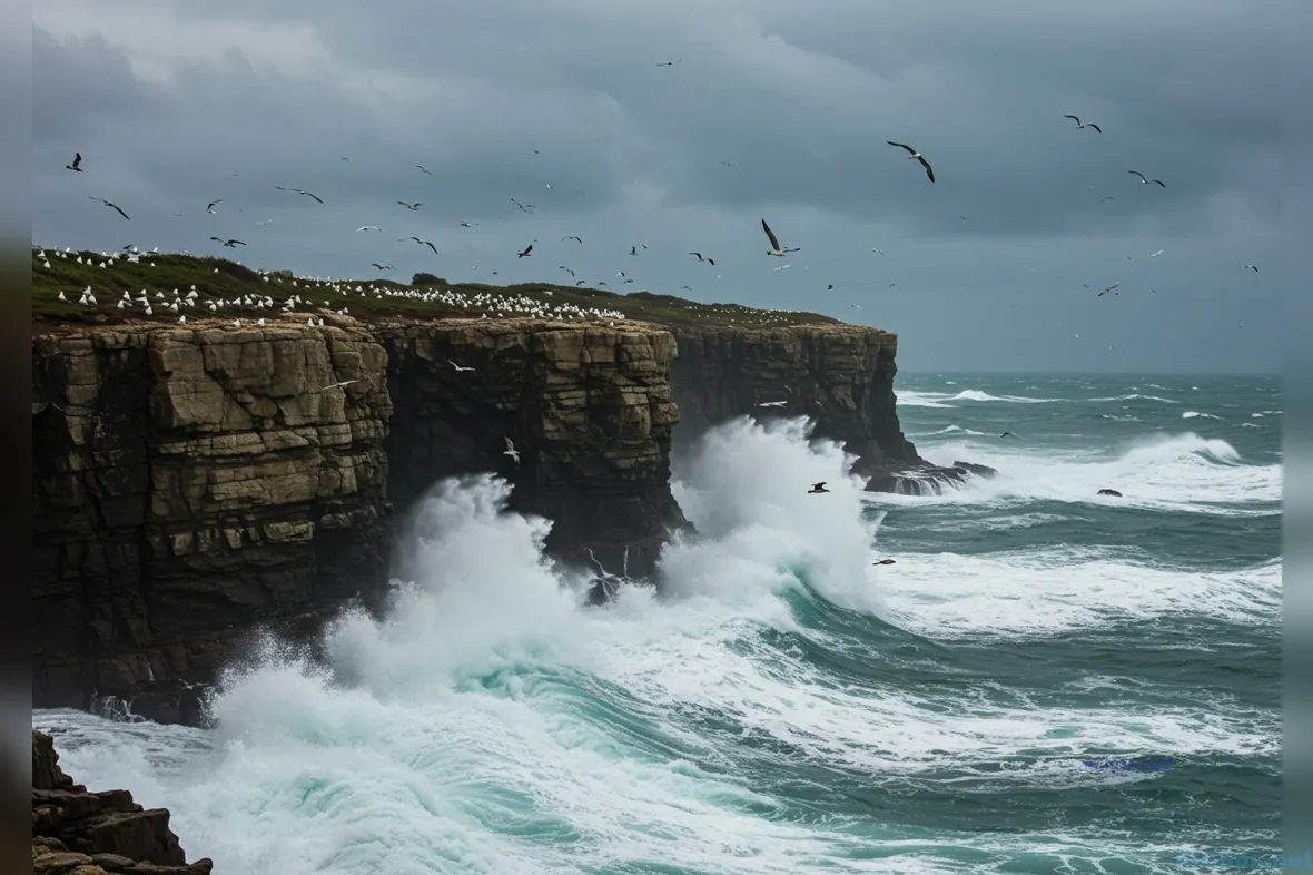 Dramatic Coastal Cliffs with Turbulent Waves