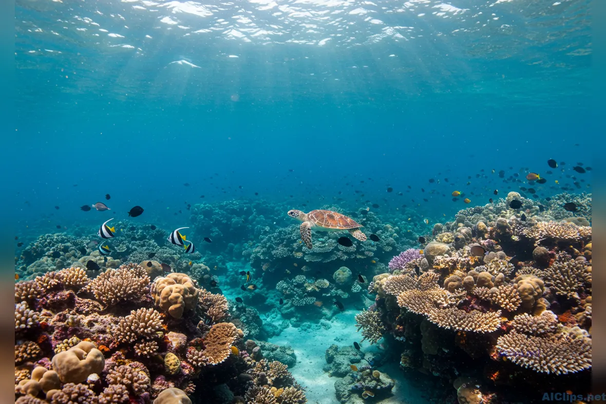 Vibrant Coral Reef with Sea Turtle - Underwater Photography