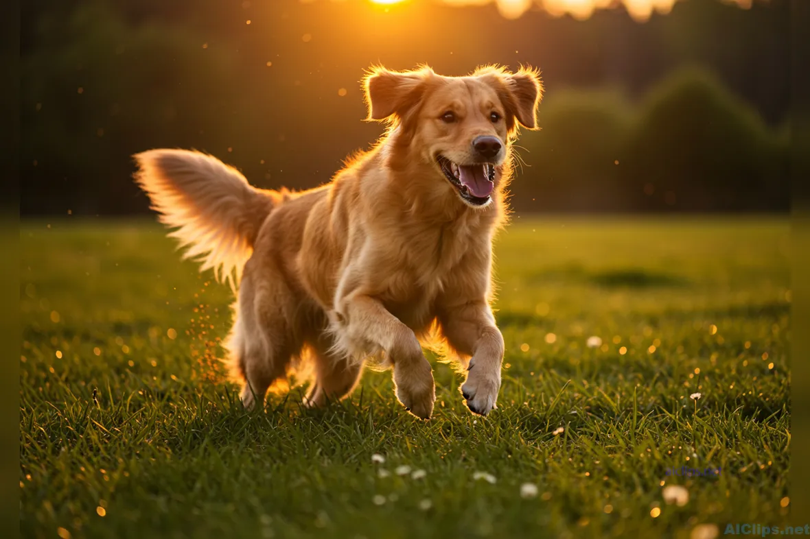 Golden Retriever Running in Golden Hour