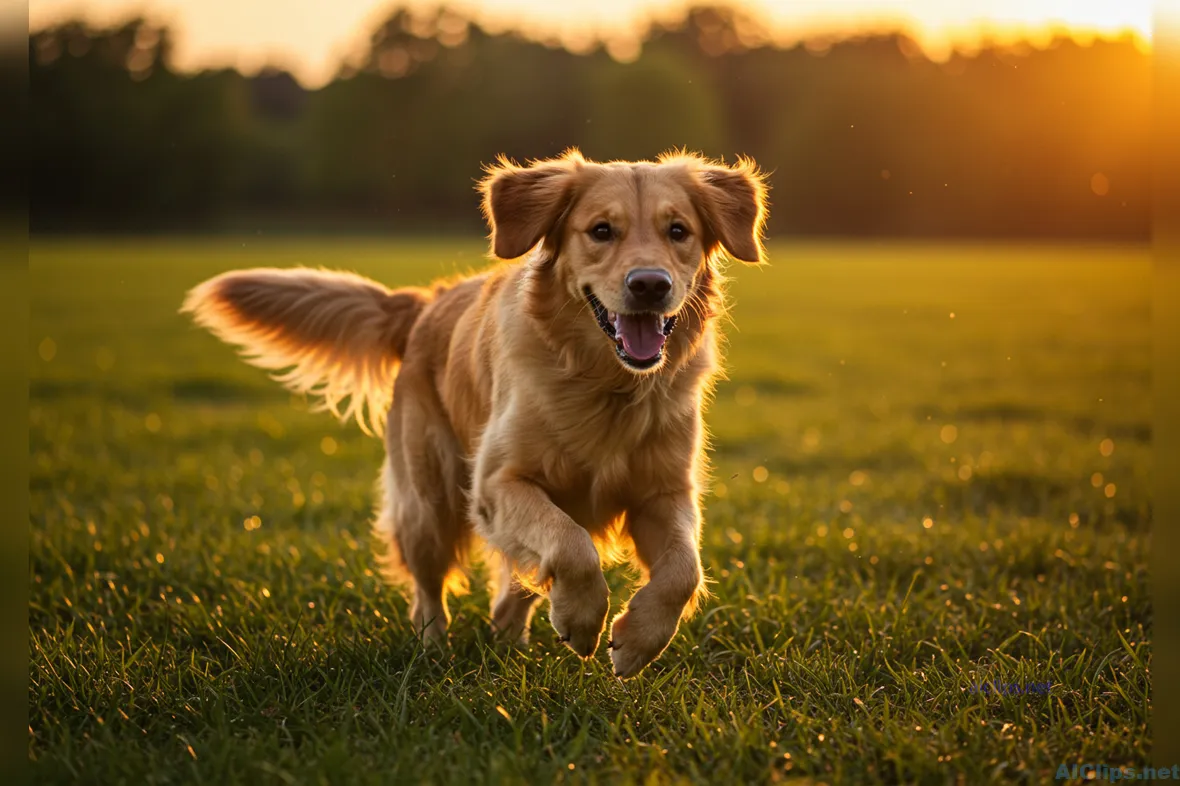 Playful Golden Retriever in Sunset (Commercial Use)
