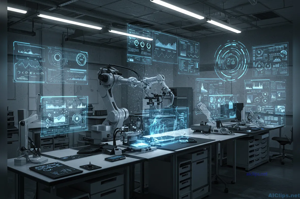 Futuristic Robotics Laboratory with Data Visualization