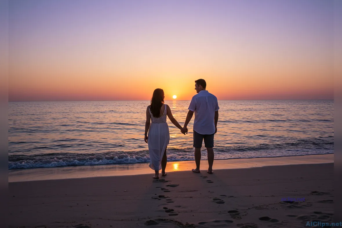 Romantic Sunset Beach Walk for Engagement Promotions