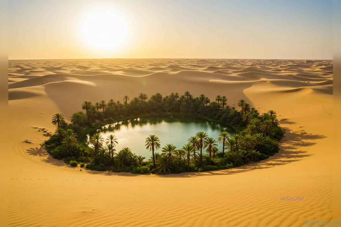 Stunning Oasis in Desert Landscape - High-Quality Visual