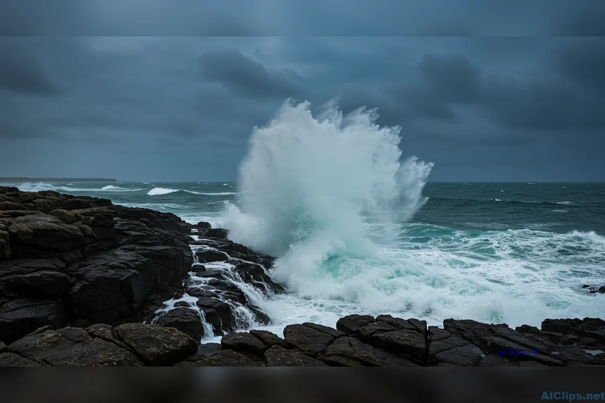 Dramatic Coastal Waves Splashing on Rocks