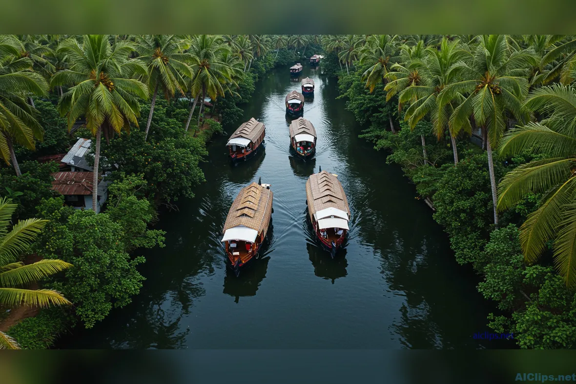 Serene Backwater Scene with Traditional Boats