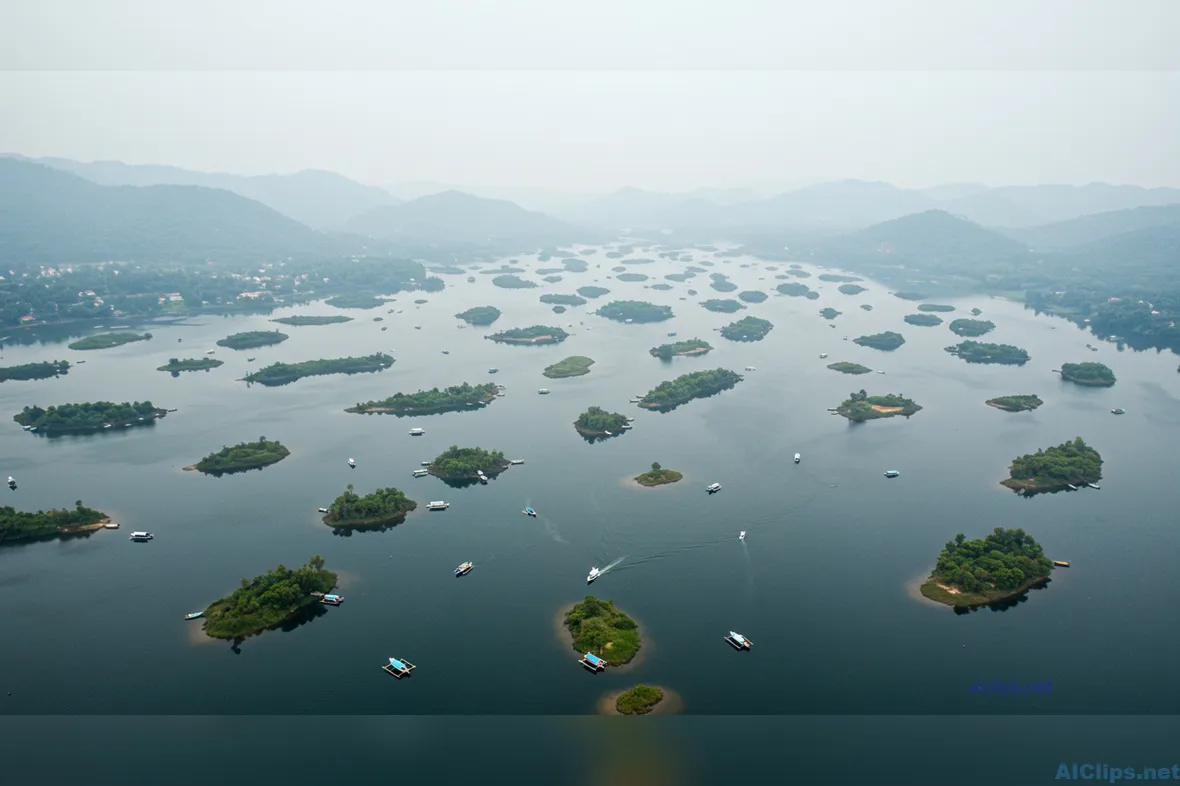 Serene Aerial View of Islands on Tranquil Waterbody