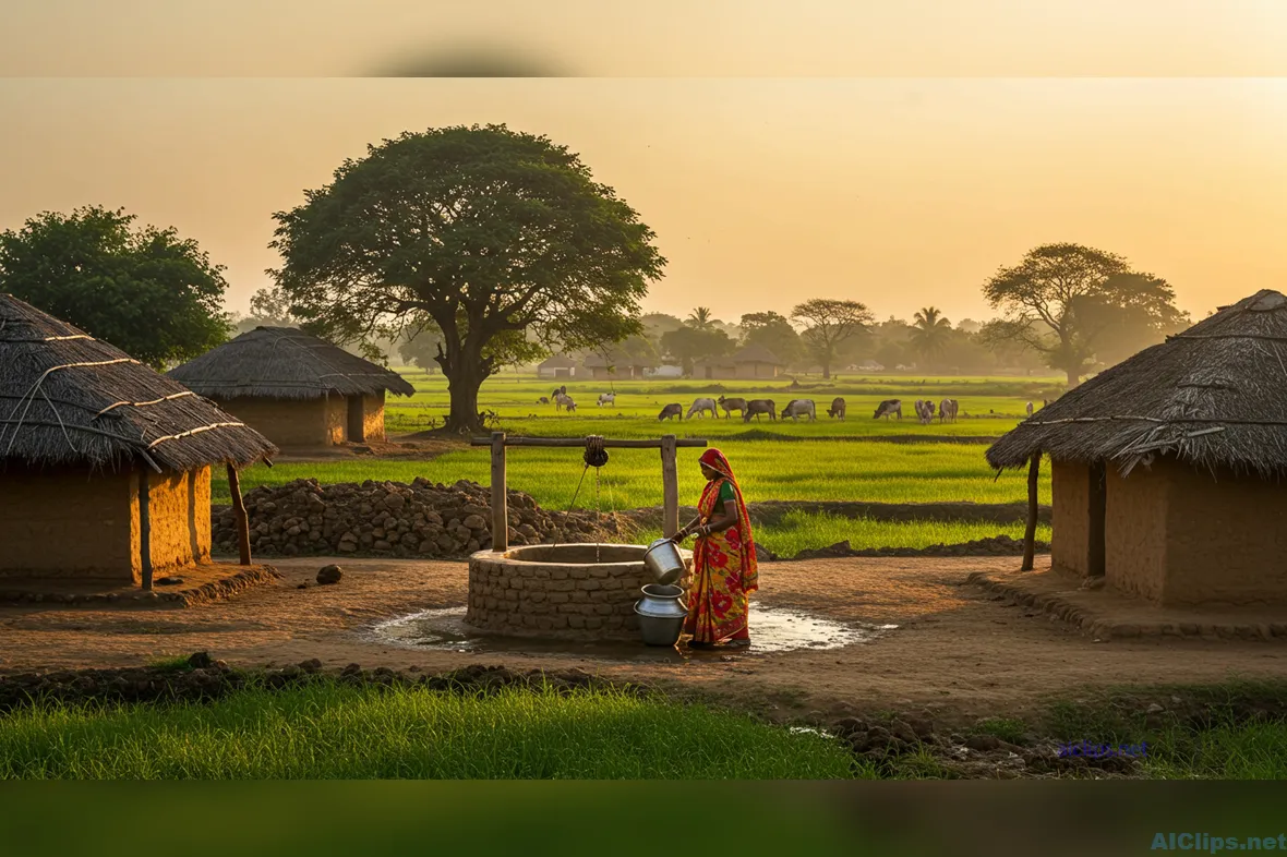 Rustic Village Life at Sunrise - Cultural Essence