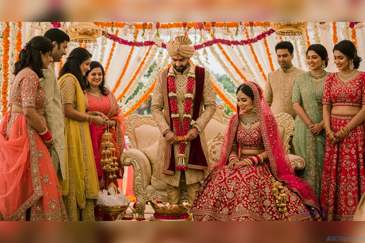 Elegant Indian Wedding Ceremony with Traditional Attire
