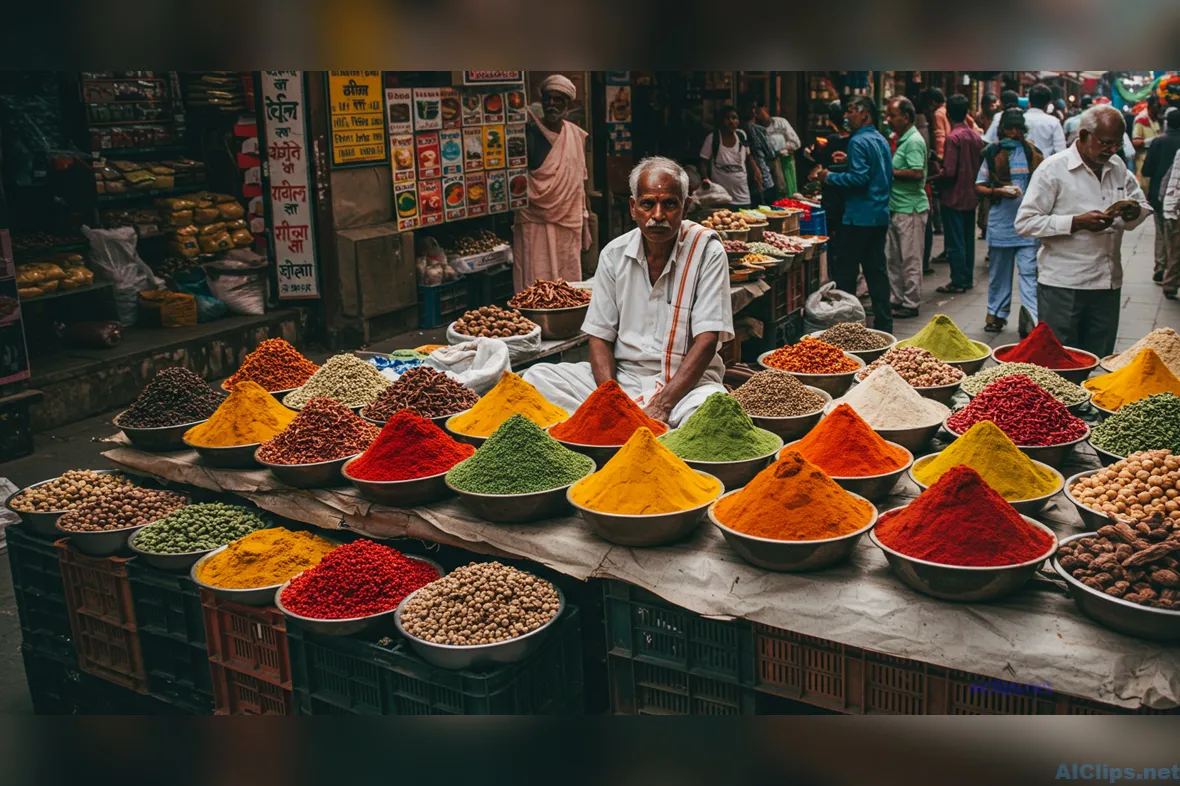 Vibrant Spice Market Scene for Culinary Projects