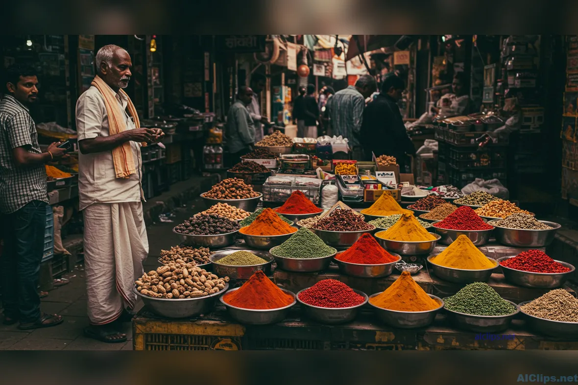 Vibrant Spice Market Scene for Culinary Arts and Culture