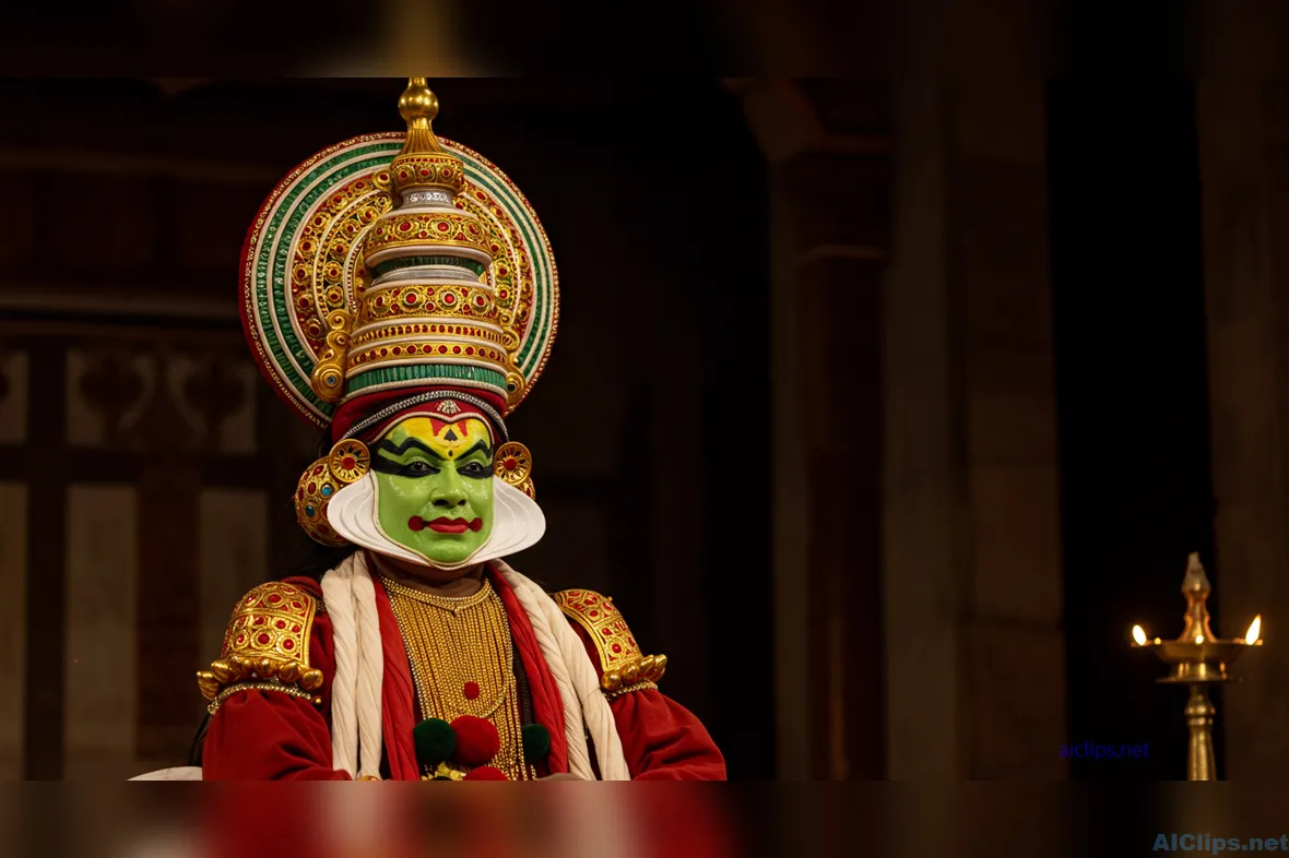 Traditional Kathakali Performer in Vibrant Attire